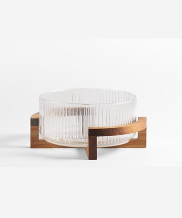 Liman Home Decor - Liman Online Rustic wood New Line glazen schaal met standaard 28cm