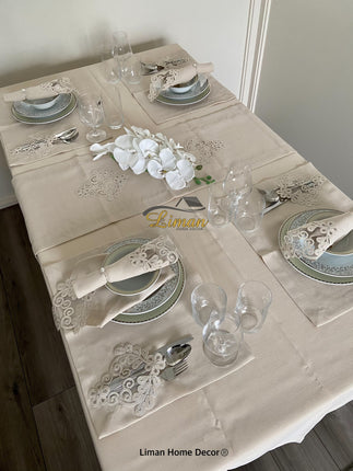 Liman Home Decor - Liman Online Sehzade Tafelkleed Set Met Placemat Beige 34 Dlg