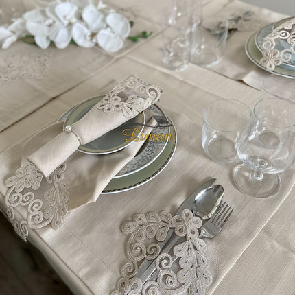 Liman Home Decor - Liman Online Sehzade Tafelkleed Set Met Placemat Beige 34 Dlg