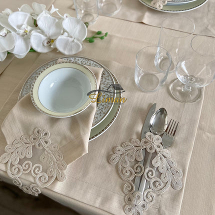 Liman Home Decor - Liman Online Sehzade Tafelkleed Set Met Placemat Beige 34 Dlg
