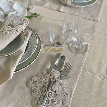 Liman Home Decor - Liman Online Sehzade Tafelkleed Set Met Placemat Beige 34 Dlg