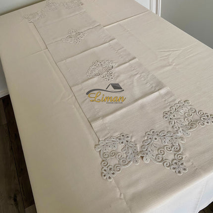 Liman Home Decor - Liman Online Sehzade Tafelkleed Set Met Placemat Beige 34 Dlg