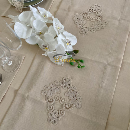 Liman Home Decor - Liman Online Sehzade Tafelkleed Set Met Placemat Beige 34 Dlg