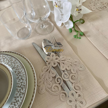 Liman Home Decor - Liman Online Sehzade Tafelkleed Set Met Placemat Beige 34 Dlg