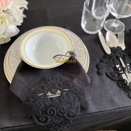 Liman Home Decor - Liman Online Sehzade Tafelkleed Set Met Placemat Zwart 34 Dlg