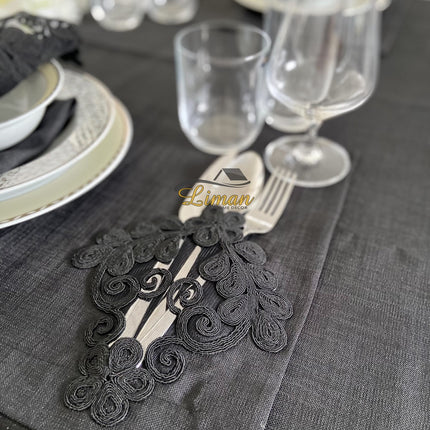 Liman Home Decor - Liman Online Sehzade Tafelkleed Set Met Placemat Zwart 34 Dlg