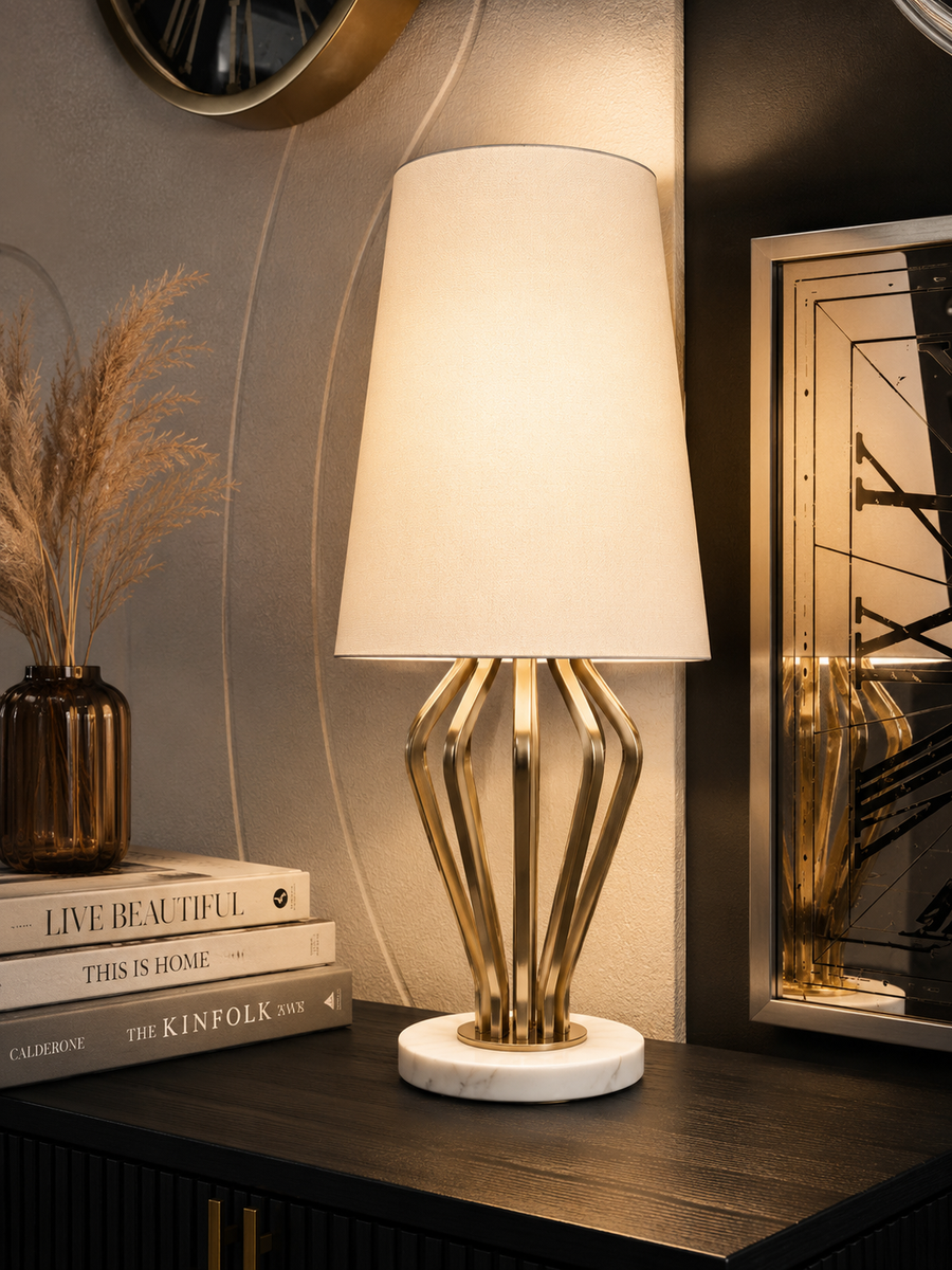 Liman Home Decor - Liman Online Tafellamp Metaal Zilver Marmer Voet