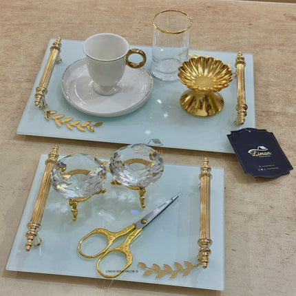 Liman Home Decor - Liman Online TIARA VERLOVINGSDIENBLAD GLAS WIT | GOUD