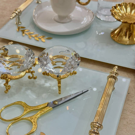 Liman Home Decor - Liman Online TIARA VERLOVINGSDIENBLAD GLAS WIT | GOUD