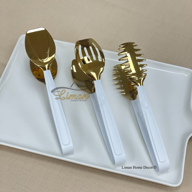 Liman Home Decor - Liman Online Titan Serveerset 3 Delig Wit - Goud