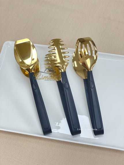 Liman Home Decor - Liman Online Titan Serveerset 3 Delig Zwart - Goud