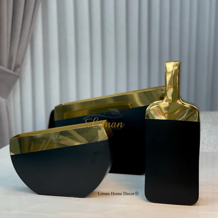 Liman Home Decor - Liman Online Vaas Goud / Zwart 17x8x45 Cm