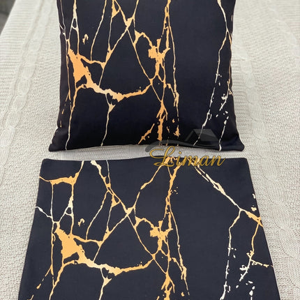 Liman Home Decor - Liman Online Zwart Marmeren patroon kussensloop 2 Stuks