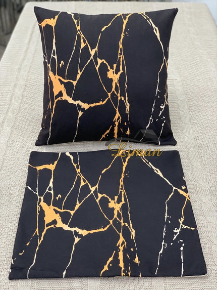 Liman Home Decor - Liman Online Zwart Marmeren patroon kussensloop 2 Stuks