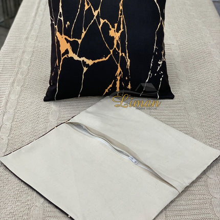 Liman Home Decor - Liman Online Zwart Marmeren patroon kussensloop 2 Stuks
