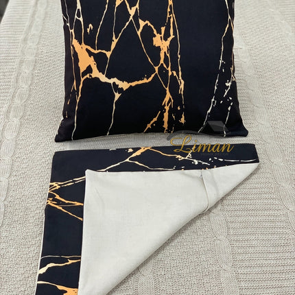 Liman Home Decor - Liman Online Zwart Marmeren patroon kussensloop 2 Stuks
