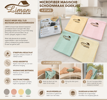 LIMAN Liman®  Microfiber magische schoonmaak doekjes (4 stuks)