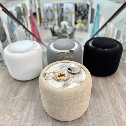 LIMAN LUXE TEDY POEF MET OPBERGRUIMTE EN BIJZETTAFEL