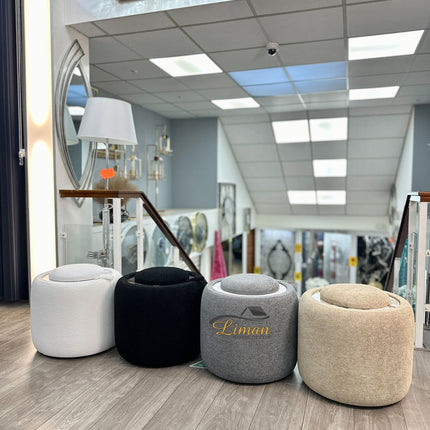 LIMAN LUXE TEDY POEF MET OPBERGRUIMTE EN BIJZETTAFEL