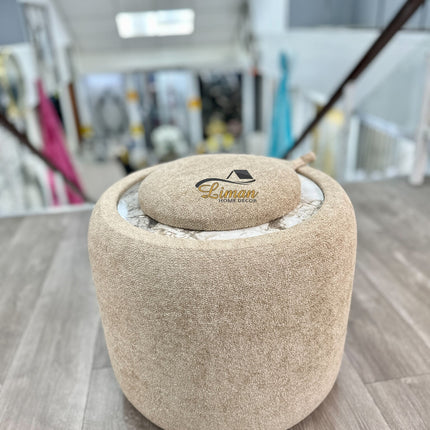 LIMAN LUXE TEDY POEF MET OPBERGRUIMTE EN BIJZETTAFEL