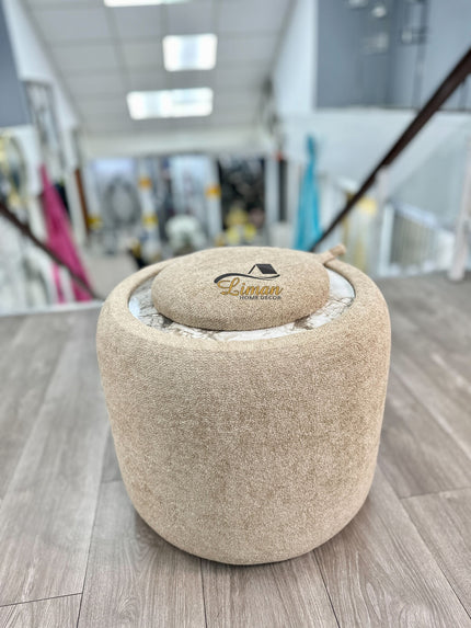 LIMAN LUXE TEDY POEF MET OPBERGRUIMTE EN BIJZETTAFEL