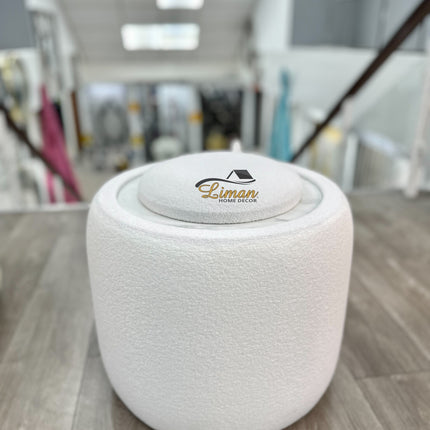 LIMAN LUXE TEDY POEF MET OPBERGRUIMTE EN BIJZETTAFEL