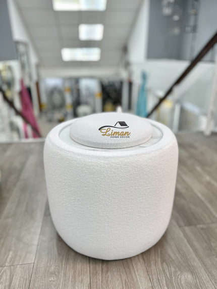 LIMAN LUXE TEDY POEF MET OPBERGRUIMTE EN BIJZETTAFEL