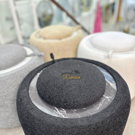 LIMAN LUXE TEDY POEF MET OPBERGRUIMTE EN BIJZETTAFEL