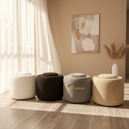 LIMAN LUXE TEDY POEF MET OPBERGRUIMTE EN BIJZETTAFEL