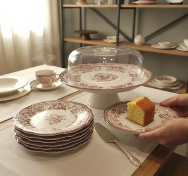 LIMAN New Vintage Maroon Gebaksset ( gebakservies ) 8 Delig | 6 Persoons