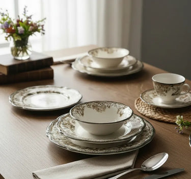 LIMAN New Vintage Serviesset Bruin 24 delig | 6 Persoons