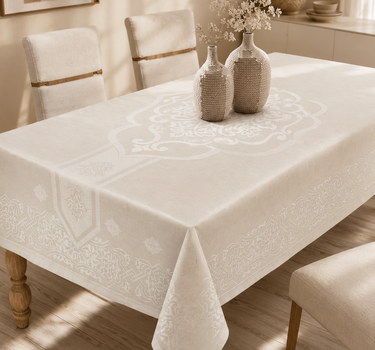 LimanOnline.com - Liman Home Decor Jumbo Tafelkleed Gebroken Wit Waterproof | 160 x 220 cm