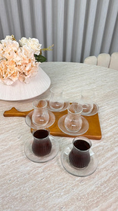 MLX Ripple Theeset 12 Delig | 6 Persoons - Borosilicaat - Japandi - Hogekwaliteit - Turkse thee glazen