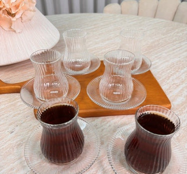 MLX Ripple Theeset 12 Delig | 6 Persoons - Borosilicaat - Japandi - Hogekwaliteit - Turkse thee glazen