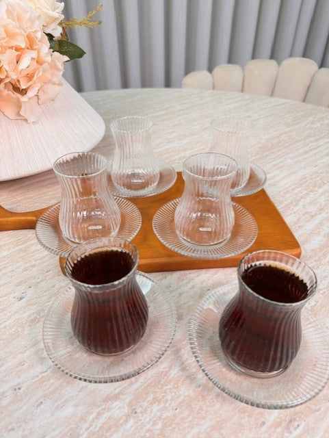 MLX Ripple Theeset 12 Delig | 6 Persoons - Borosilicaat - Japandi - Hogekwaliteit - Turkse thee glazen