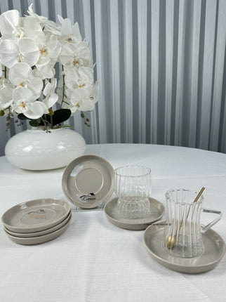 MULEX Porselein Theeschotel 6 Delig Beige