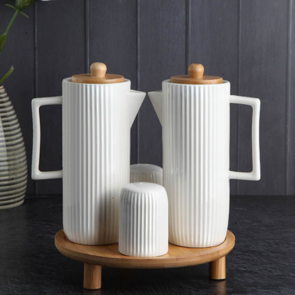 Perotti PRT LISBONE OLIE- AZIJNSET + ZOUT EN PEPER MET BAMBOE STAND 5 DLG