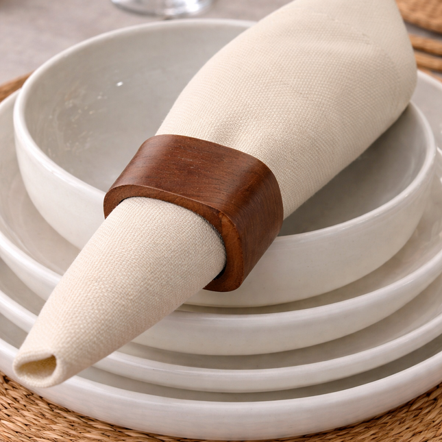 S|P Collection Servetring 4,5x4,5cm vierkant hout Moku - set/4