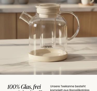 ZH Glazen theepot met filter 1,5L – Borosilicaat glas – Beige