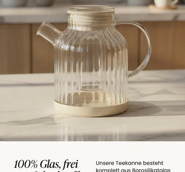 ZH Stripe Glazen theepot met filter 1,5L – Borosilicaat glas – Beige