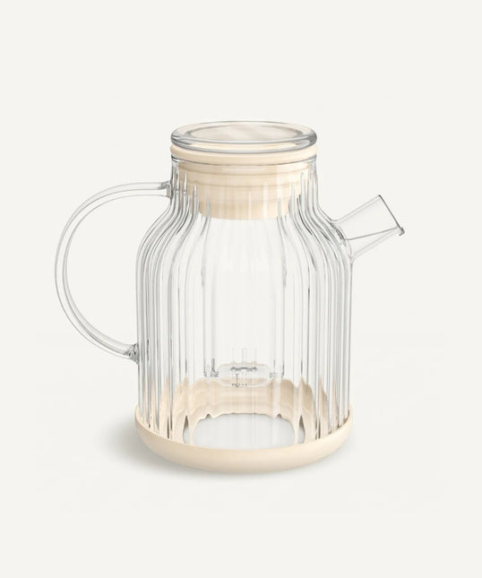 ZH Stripe Glazen theepot met filter 1,5L – Borosilicaat glas – Beige
